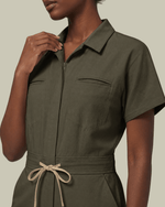 Women's Camp Collar Jumpsuit Olive - Scrubloop