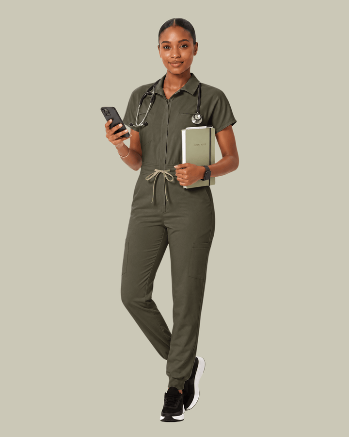 Women's Camp Collar Jumpsuit Olive