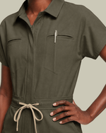 Women's Camp Collar Jumpsuit Olive - Scrubloop