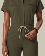Women's Camp Collar Jumpsuit Olive - Scrubloop