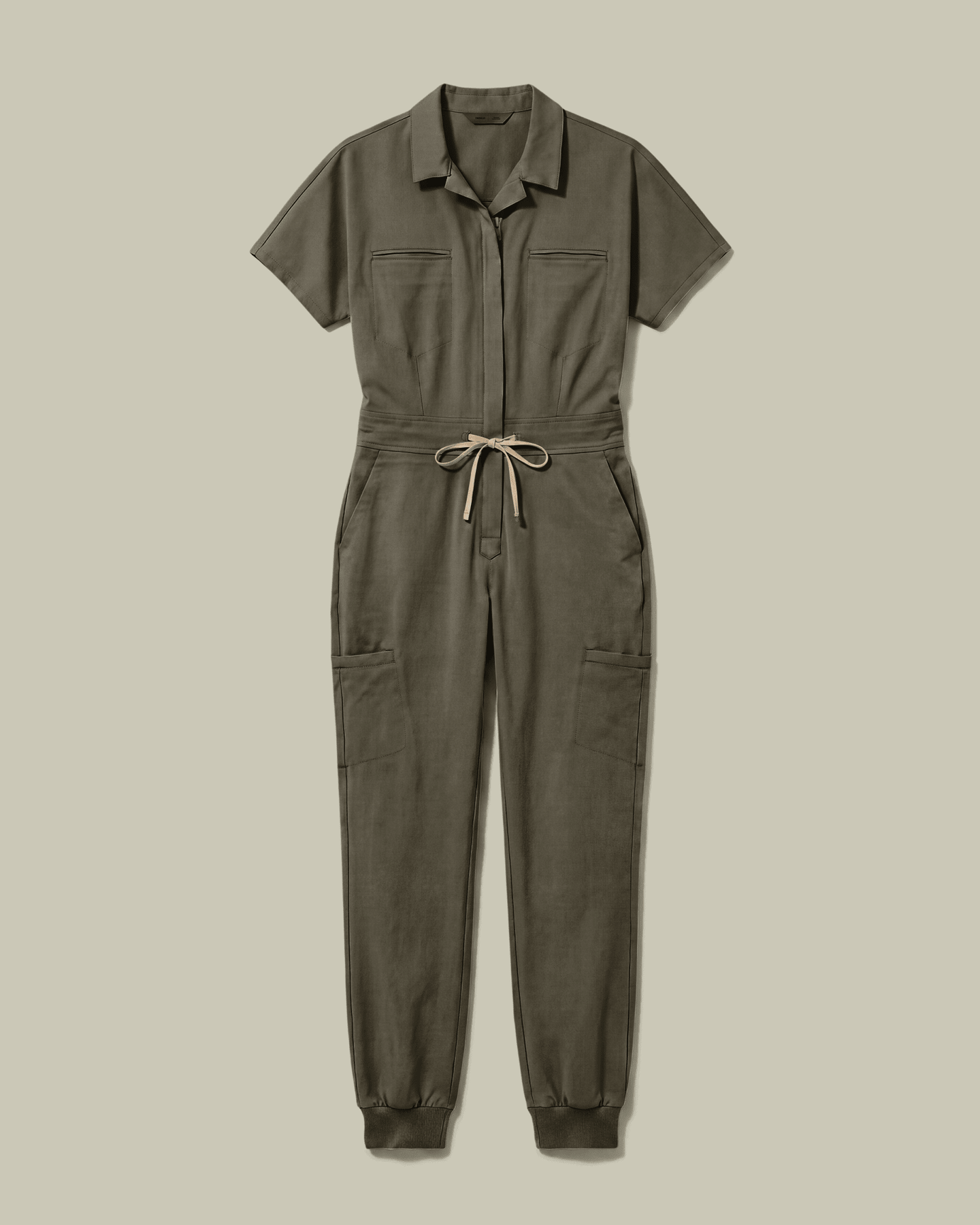 Women's Camp Collar Jumpsuit Olive - Scrubloop