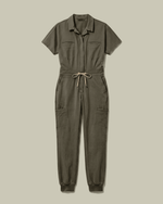 Women's Camp Collar Jumpsuit Olive - Scrubloop