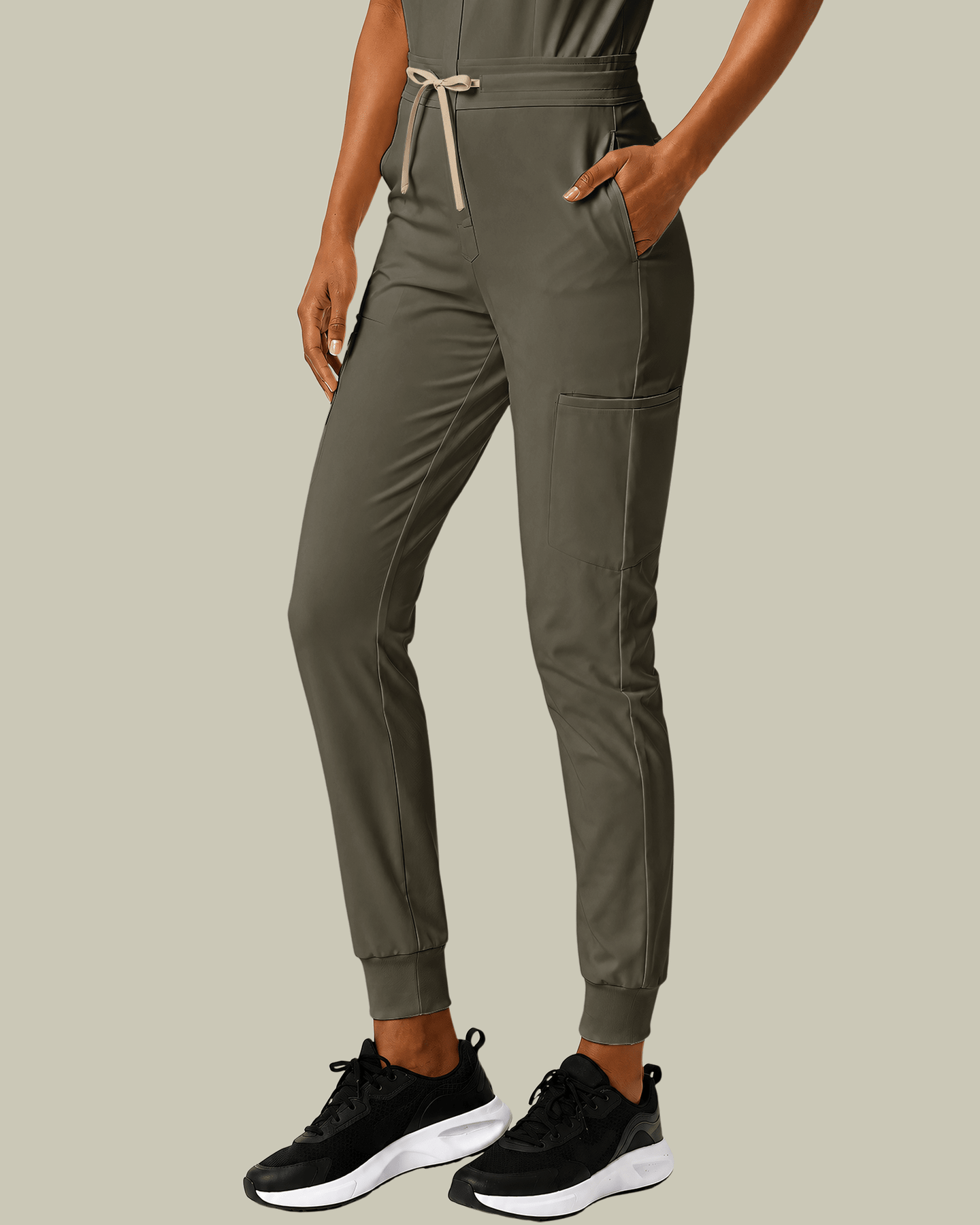 Women's Camp Collar Jumpsuit Olive - Scrubloop