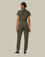 Women's Camp Collar Jumpsuit Olive - Scrubloop