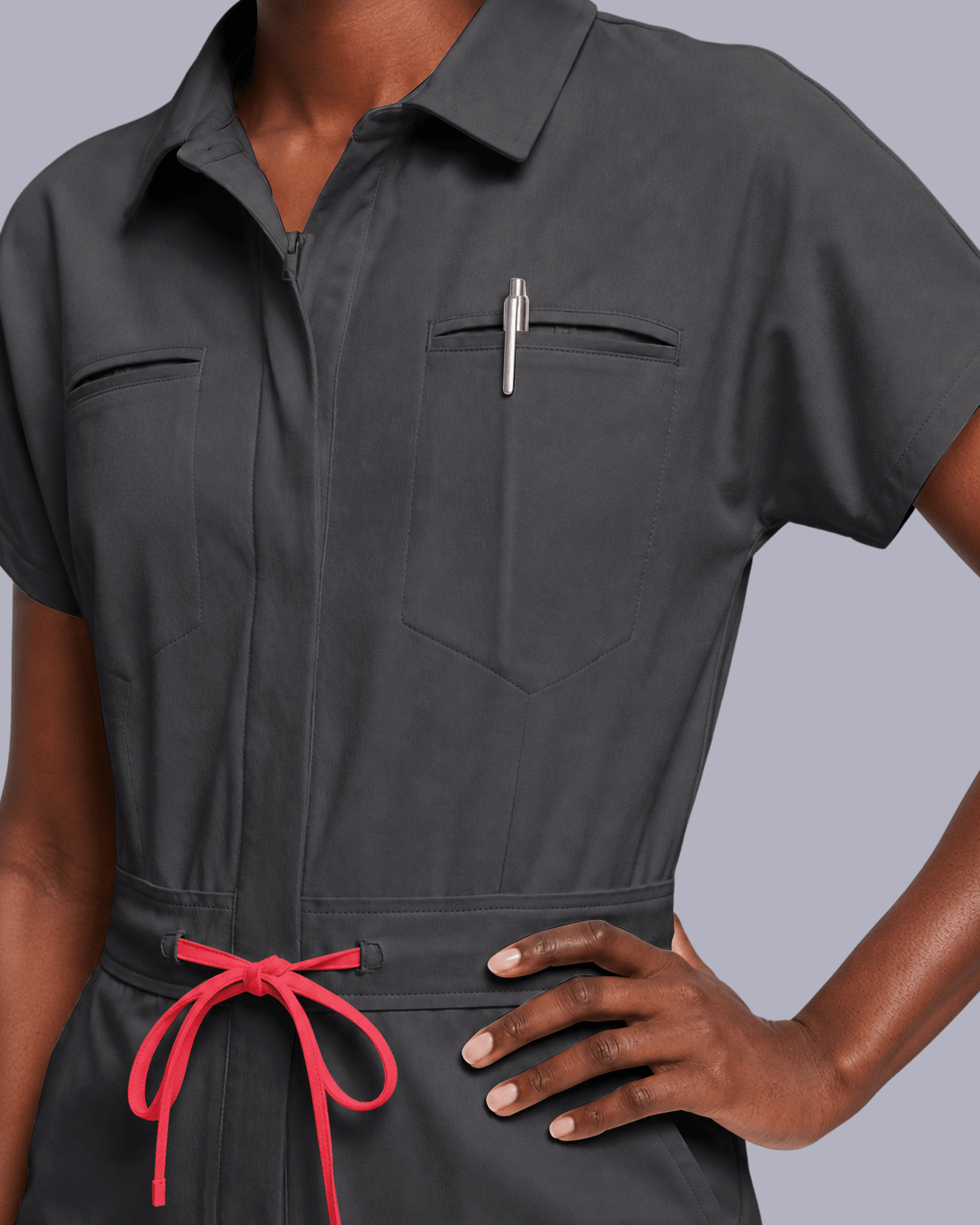 Women's Camp Collar Jumpsuit Pewter - Scrubloop