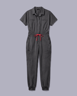 Women's Camp Collar Jumpsuit Pewter - Scrubloop
