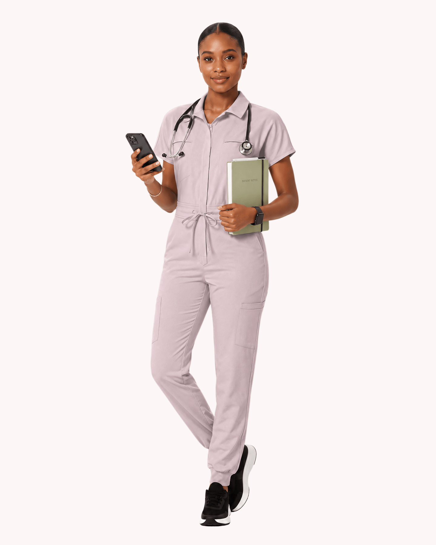 Women's Camp Collar Jumpsuit Rose Quartz - Scrubloop