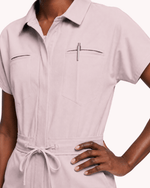 Women's Camp Collar Jumpsuit Rose Quartz - Scrubloop
