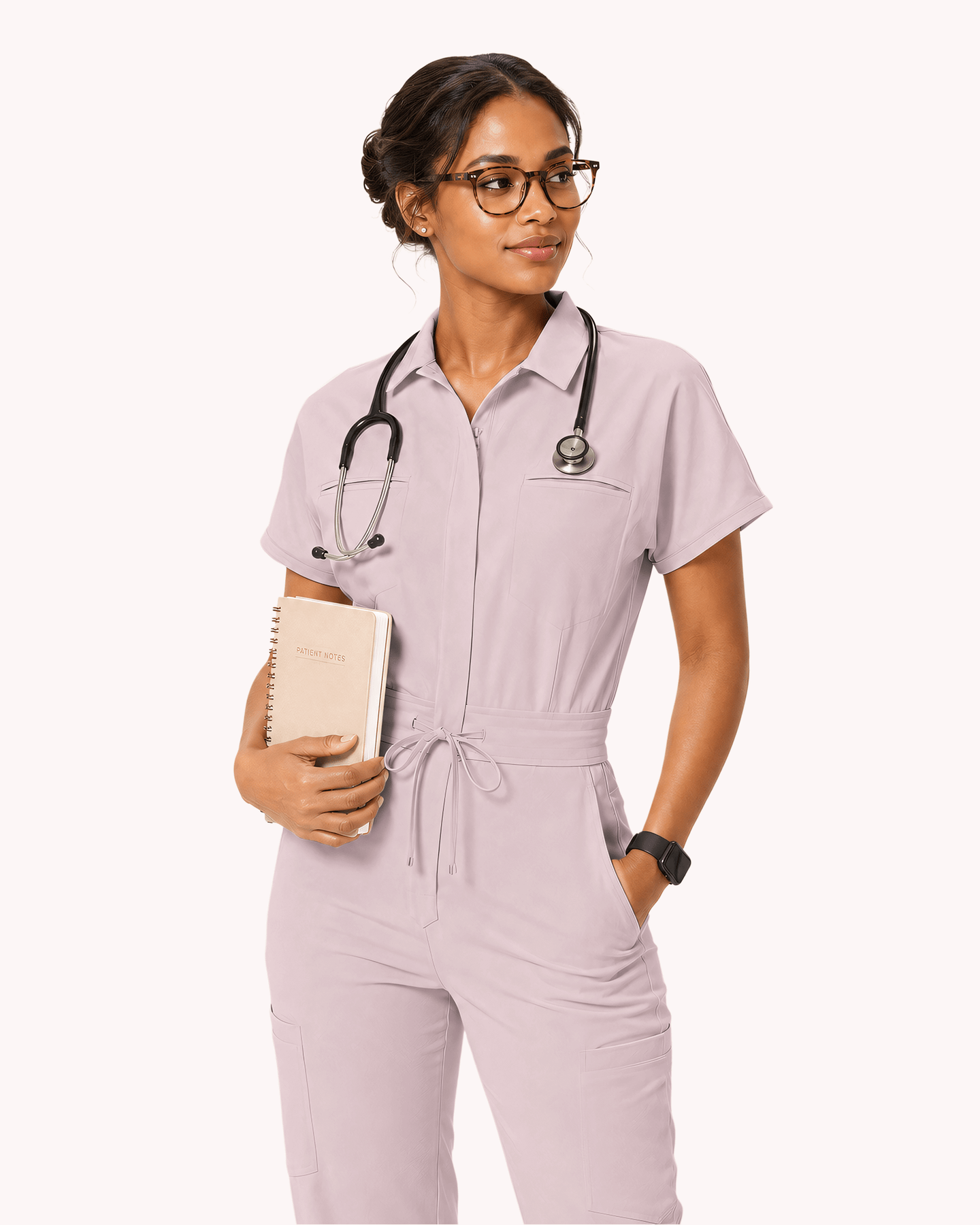 Women's Camp Collar Jumpsuit Rose Quartz - Scrubloop