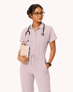 Women's Camp Collar Jumpsuit Rose Quartz - Scrubloop