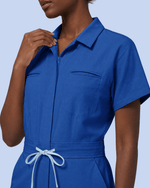 Women's Camp Collar Jumpsuit Royal Blue - Scrubloop