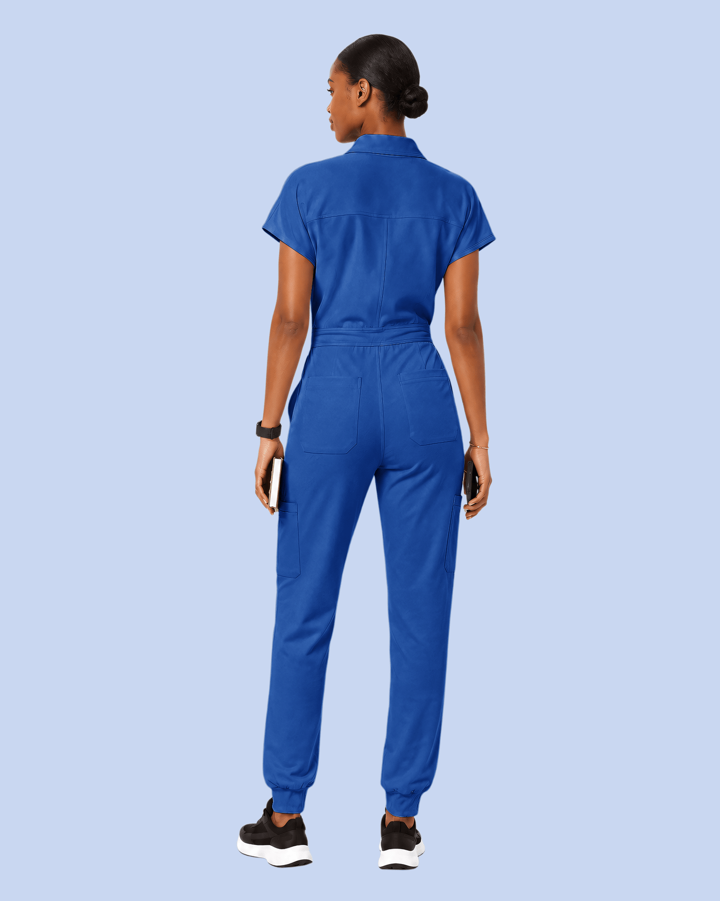 Women's Camp Collar Jumpsuit Royal Blue - Scrubloop