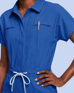 Women's Camp Collar Jumpsuit Royal Blue - Scrubloop