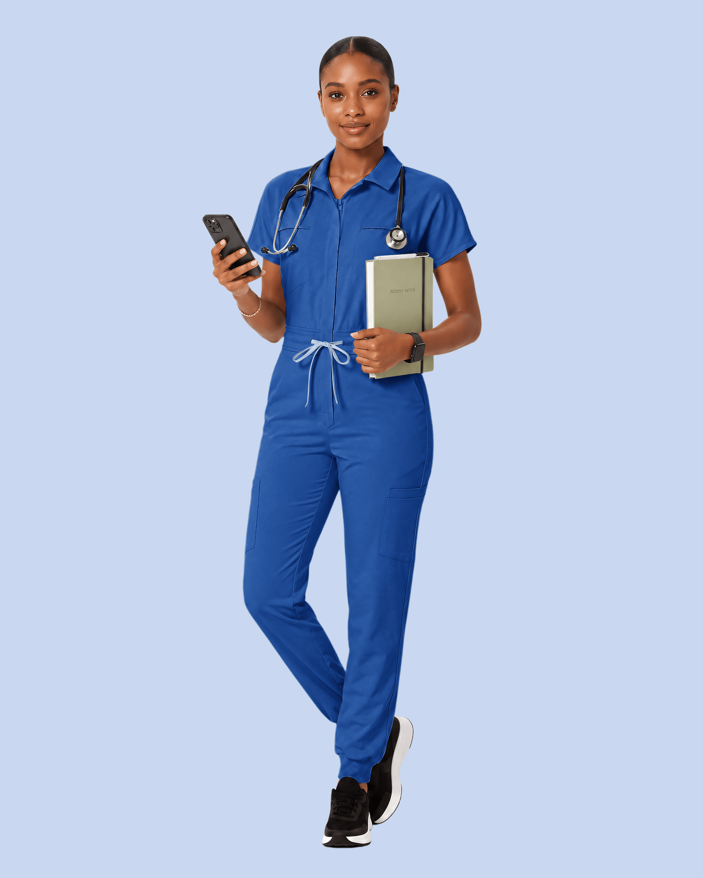 Women's Camp Collar Jumpsuit Royal Blue - Scrubloop