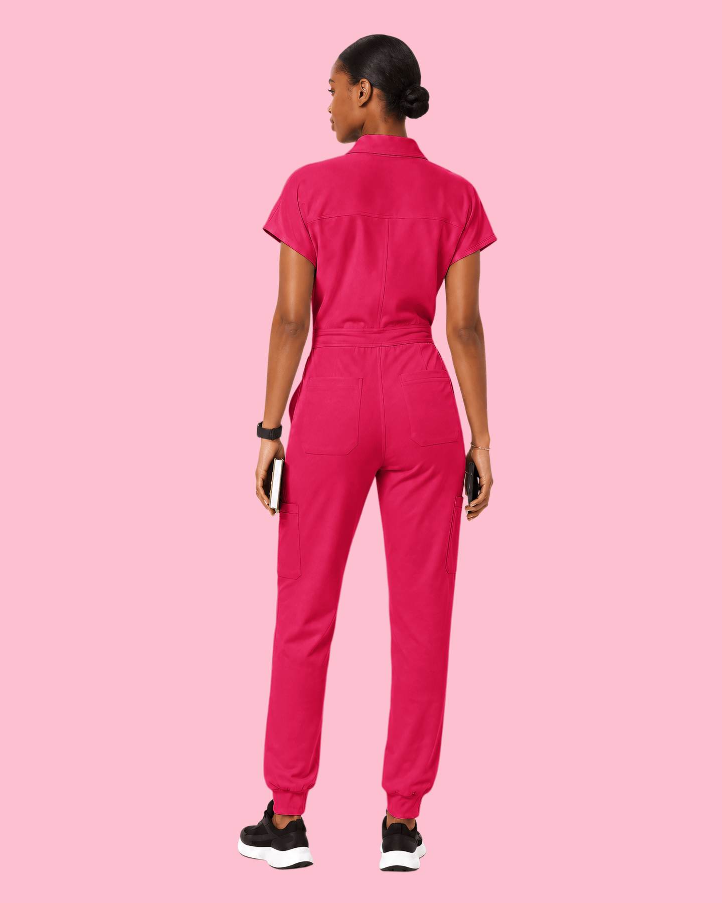 Women's Camp Collar Jumpsuit Sangria - Scrubloop