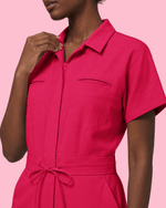 Women's Camp Collar Jumpsuit Sangria - Scrubloop