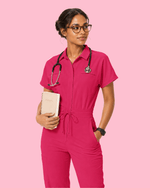 Women's Camp Collar Jumpsuit Sangria - Scrubloop