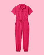 Women's Camp Collar Jumpsuit Sangria - Scrubloop