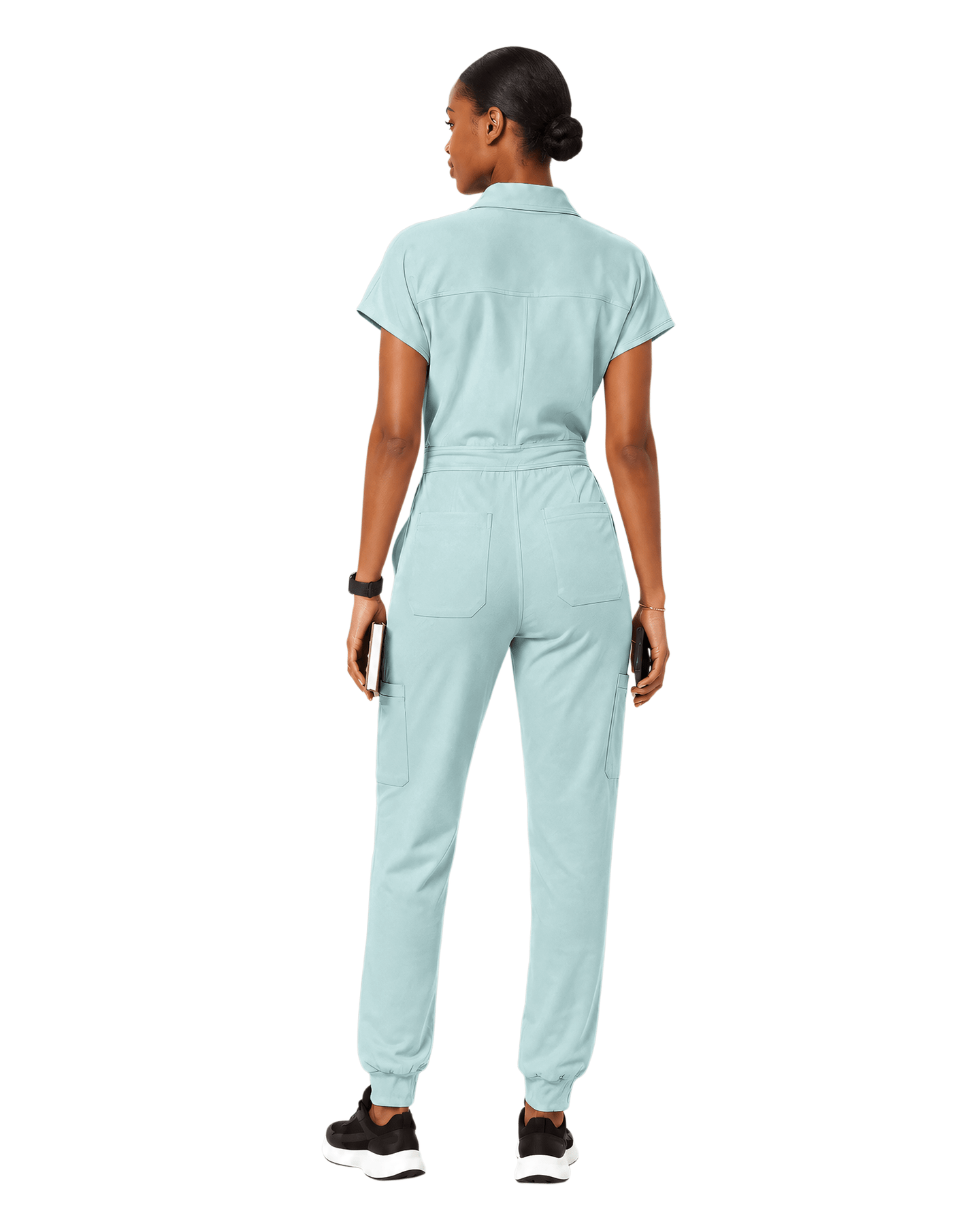 Women's Camp Collar Jumpsuit Sky Blue - Scrubloop