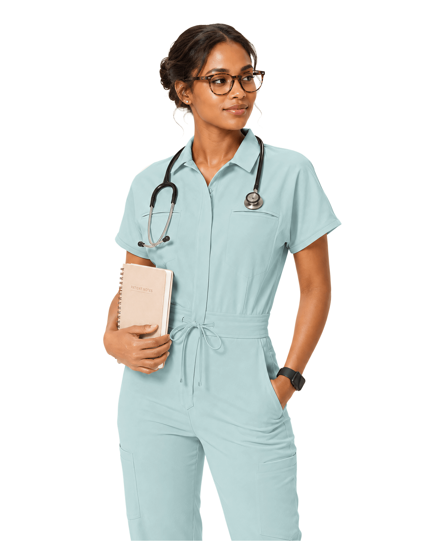 Women's Camp Collar Jumpsuit Sky Blue - Scrubloop