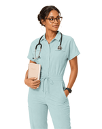 Women's Camp Collar Jumpsuit Sky Blue - Scrubloop