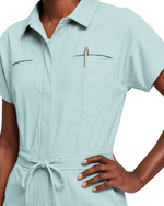 Women's Camp Collar Jumpsuit Sky Blue - Scrubloop