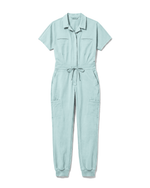 Women's Camp Collar Jumpsuit Sky Blue - Scrubloop