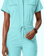 Women's Camp Collar Jumpsuit Surf - Scrubloop