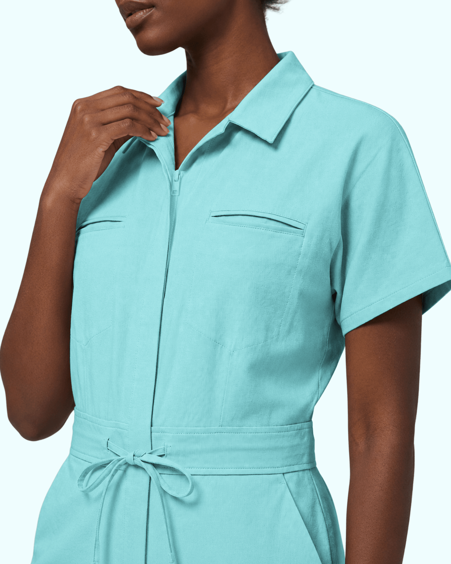 Women's Camp Collar Jumpsuit Surf - Scrubloop