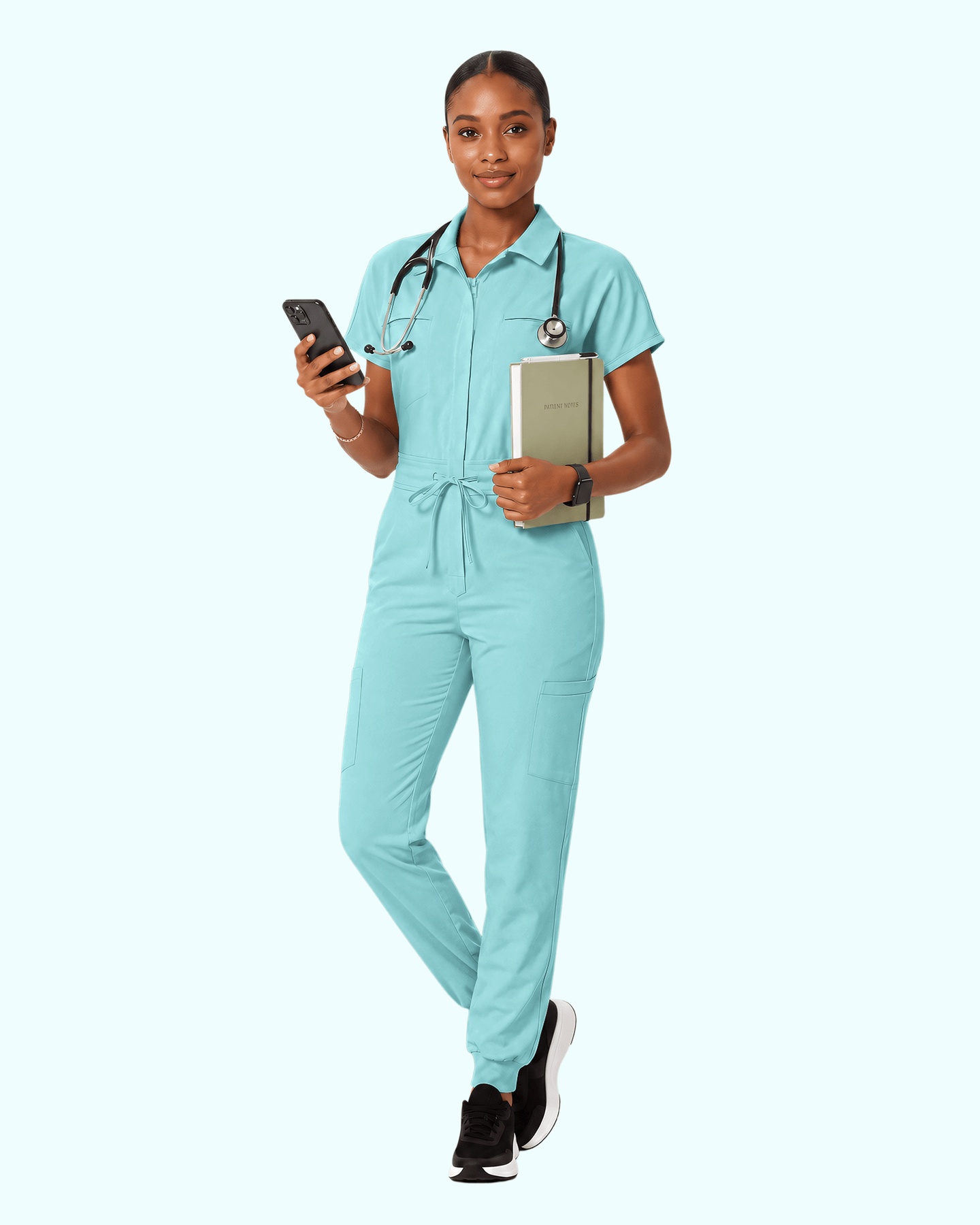 Women's Camp Collar Jumpsuit Surf - Scrubloop