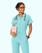 Women's Camp Collar Jumpsuit Surf - Scrubloop