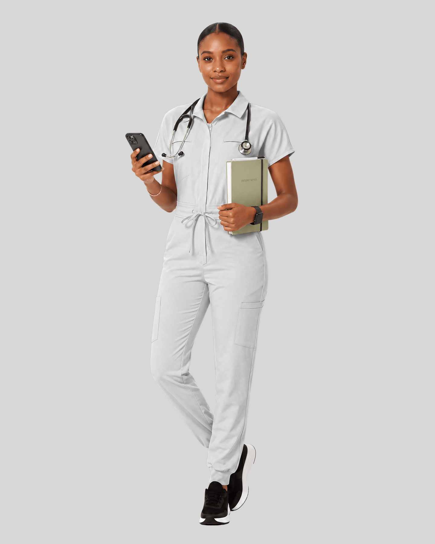 Women's Camp Collar Jumpsuit White - Scrubloop