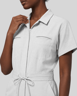 Women's Camp Collar Jumpsuit White - Scrubloop