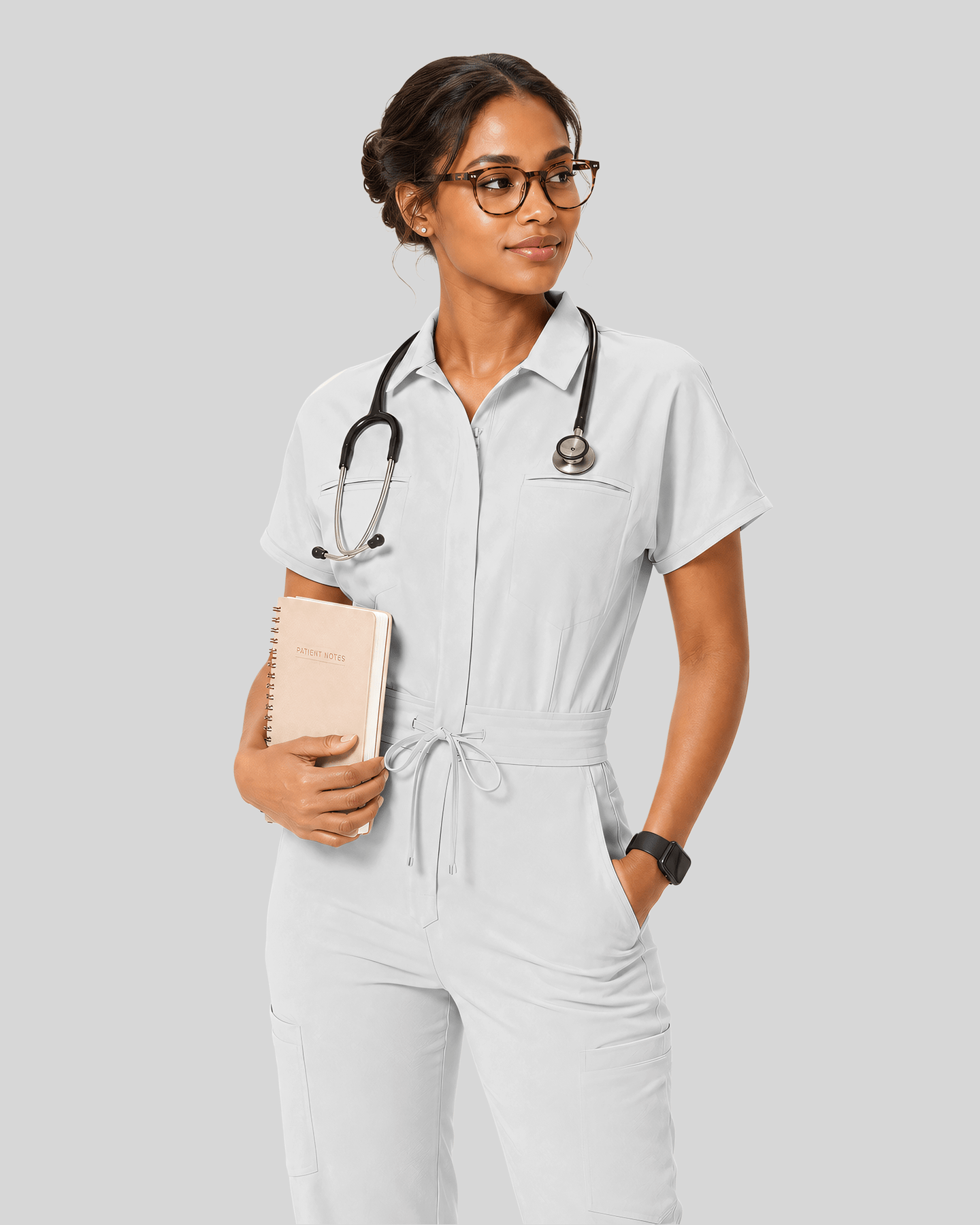 Women's Camp Collar Jumpsuit White - Scrubloop