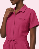 Women's Camp Collar Jumpsuit Wild Berry - Scrubloop