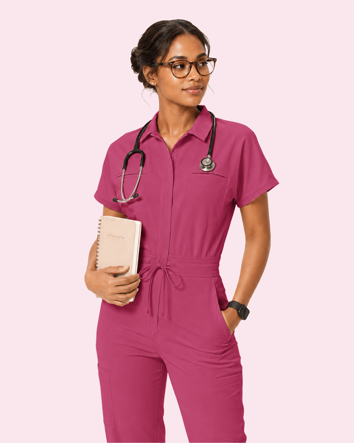Women's Camp Collar Jumpsuit Wild Berry - Scrubloop
