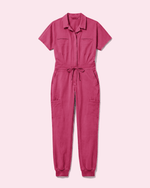 Women's Camp Collar Jumpsuit Wild Berry - Scrubloop