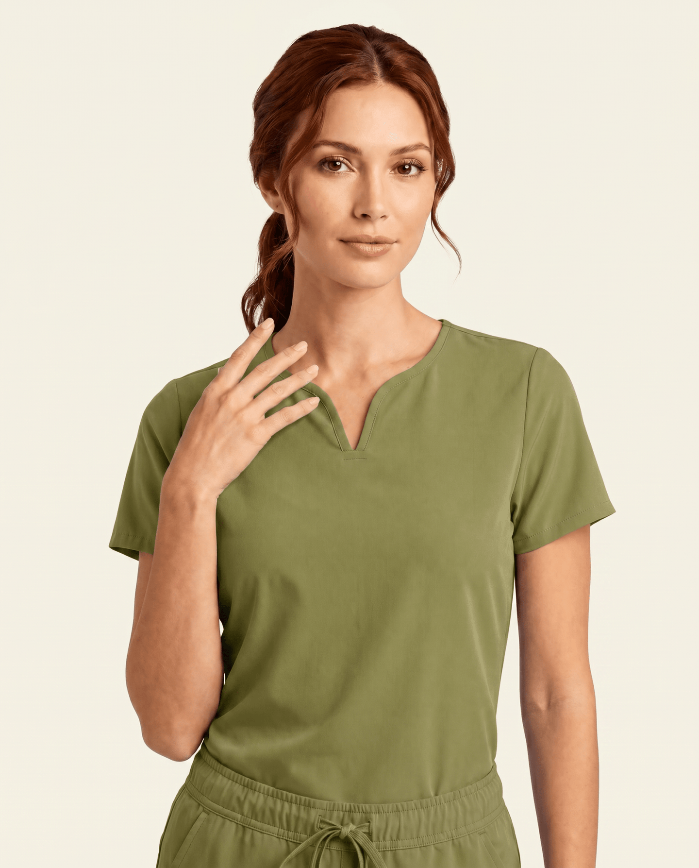 Women's Curved V-neck Top Avocado - Scrubloop
