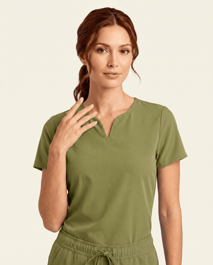 Women's Curved V-neck Top Avocado