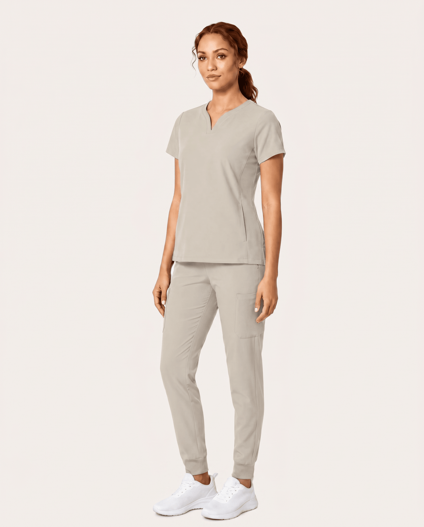 Women's Curved V-neck Top Birch - Scrubloop