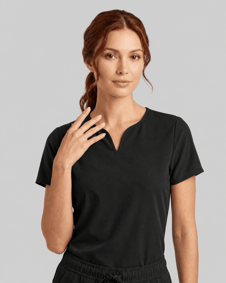 Women's Curved V-neck Top Black