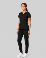 Women's Curved V-neck Top Black - Scrubloop