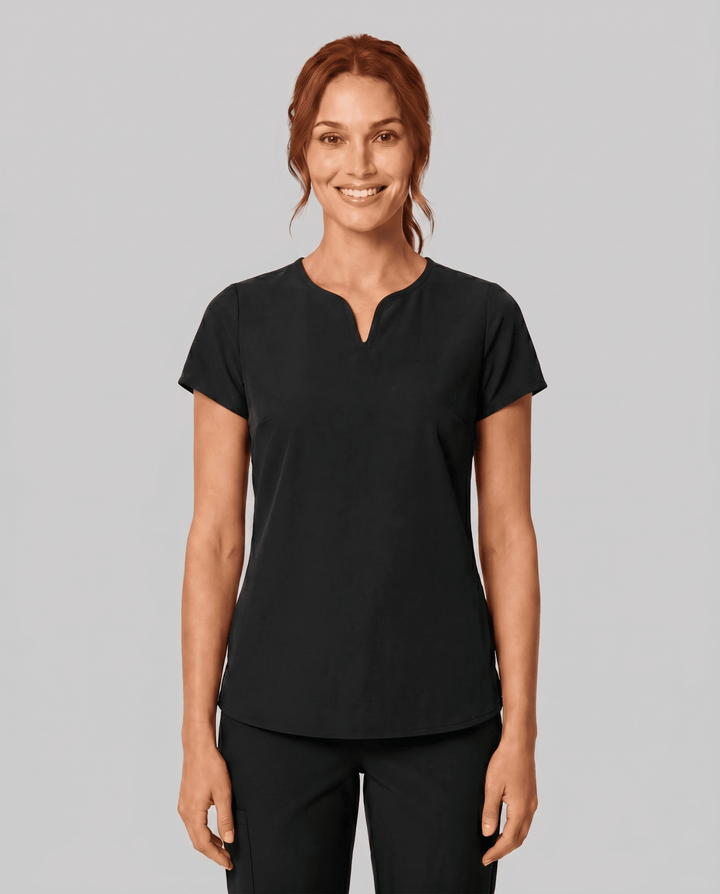 Women's Curved V-neck Top Black