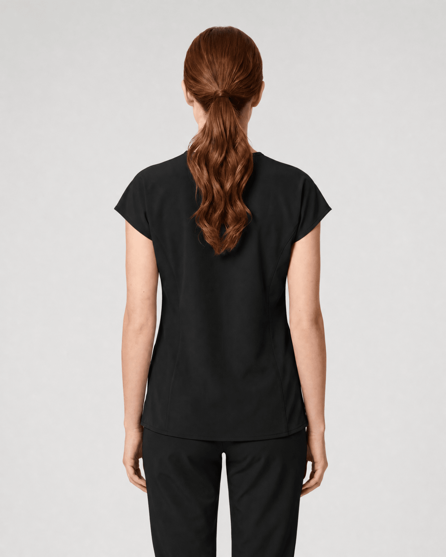 Women's Curved V-neck Top Black - Scrubloop