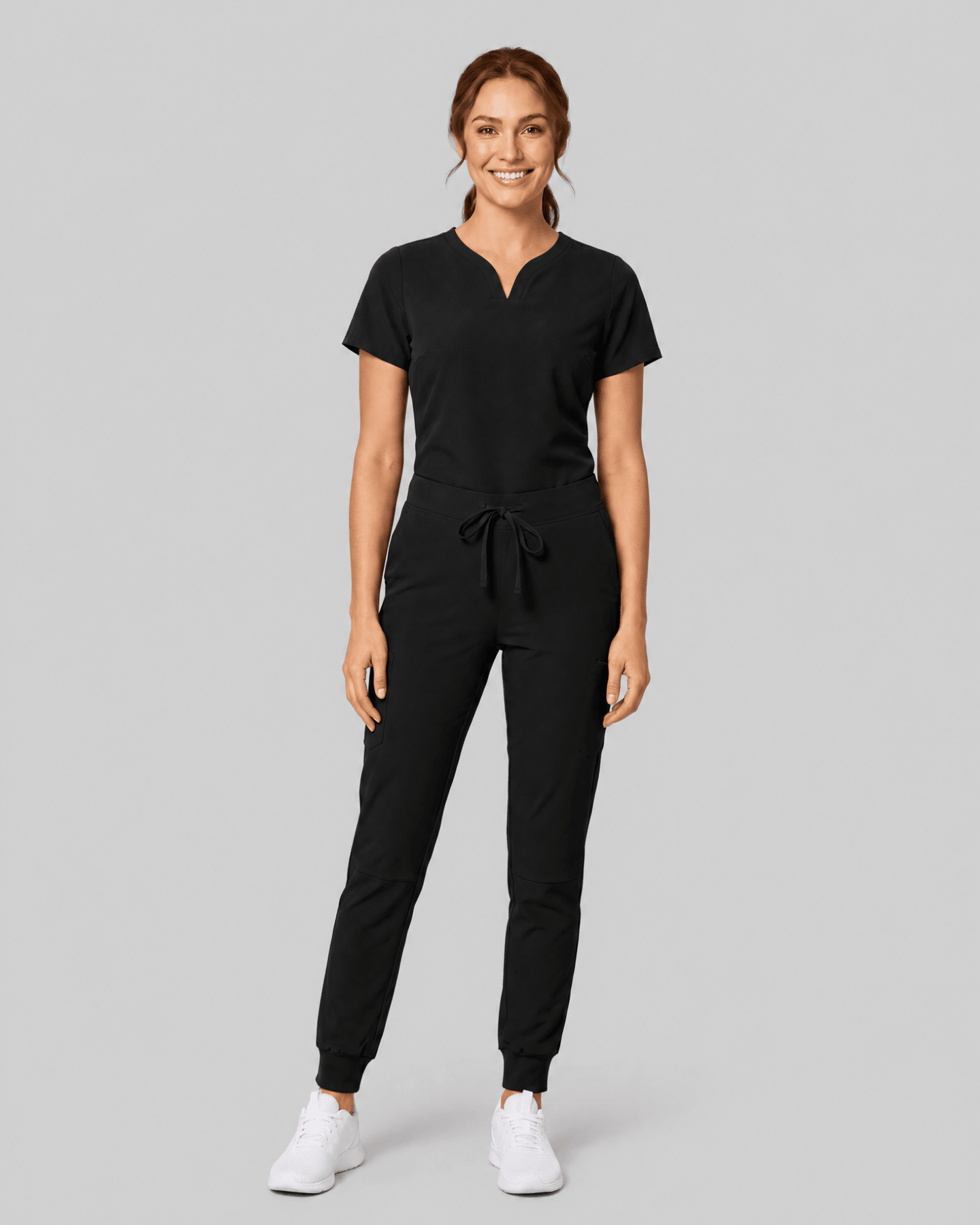 Women's Curved V-neck Top Black - Scrubloop