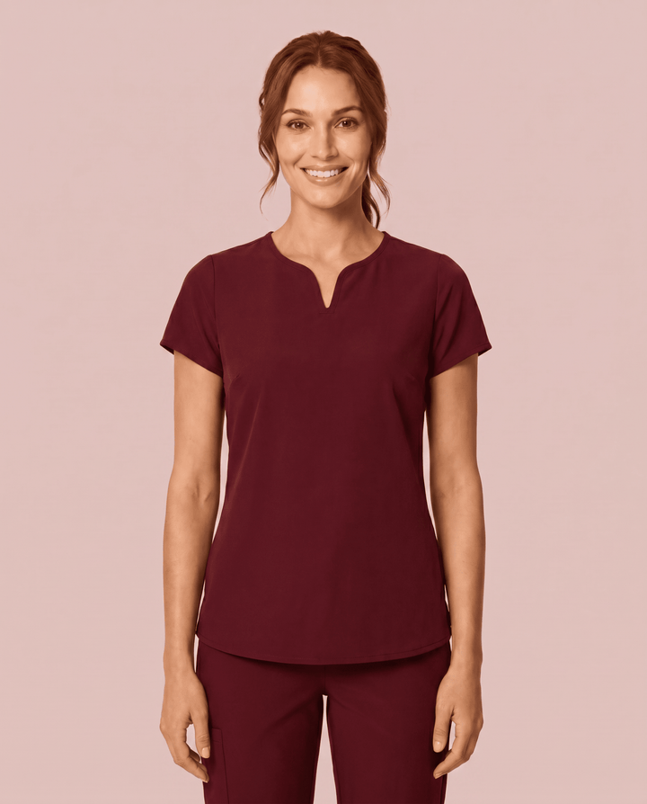 Women's Curved V-neck Top Burgundy