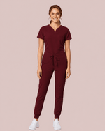 Women's Curved V-neck Top Burgundy - Scrubloop
