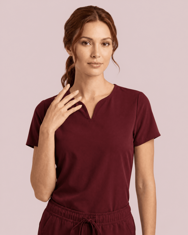 Women's Curved V-neck Top Burgundy