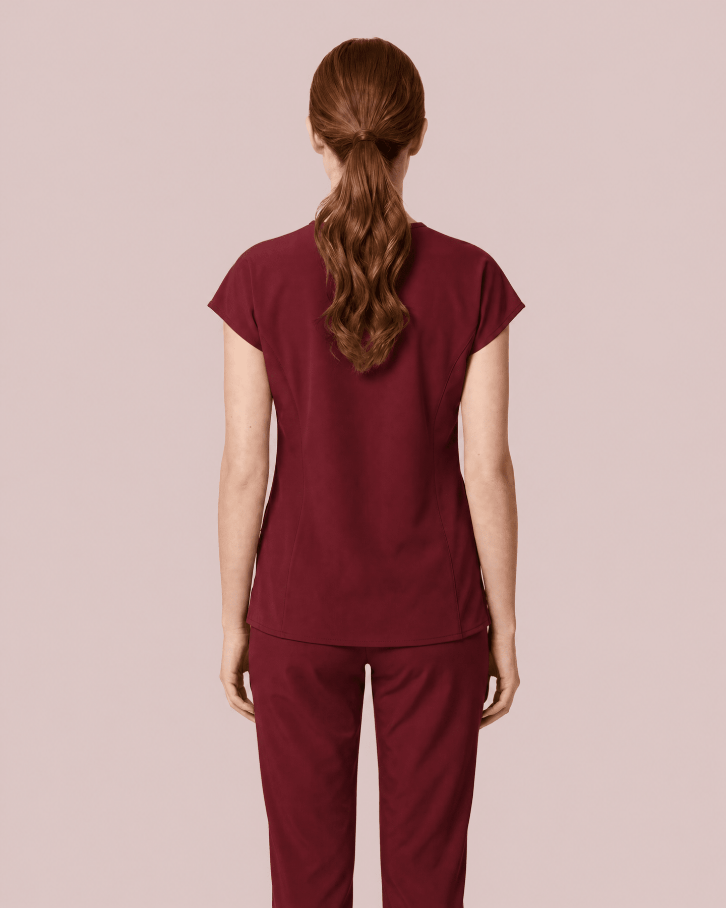 Women's Curved V-neck Top Burgundy - Scrubloop