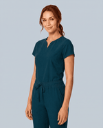 Women's Curved V-neck Top Caribbean Blue - Scrubloop